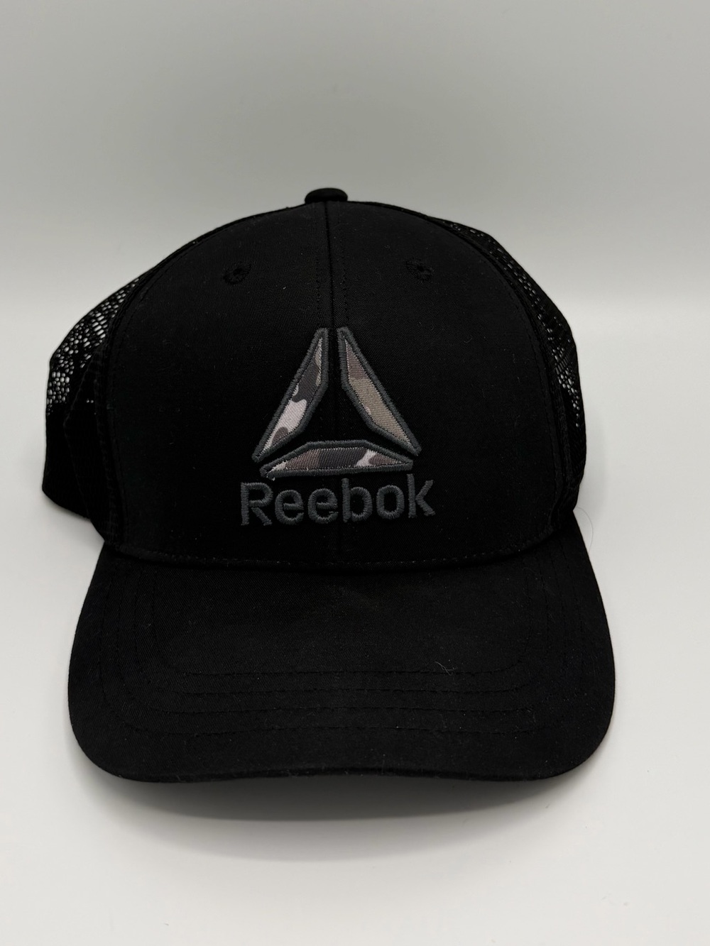 Reebok Black Trucker Hat with Camo Logo